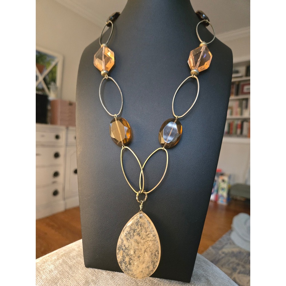 Lia Sophia Raw Sugar Statement Necklace Faux Amber Vintage
